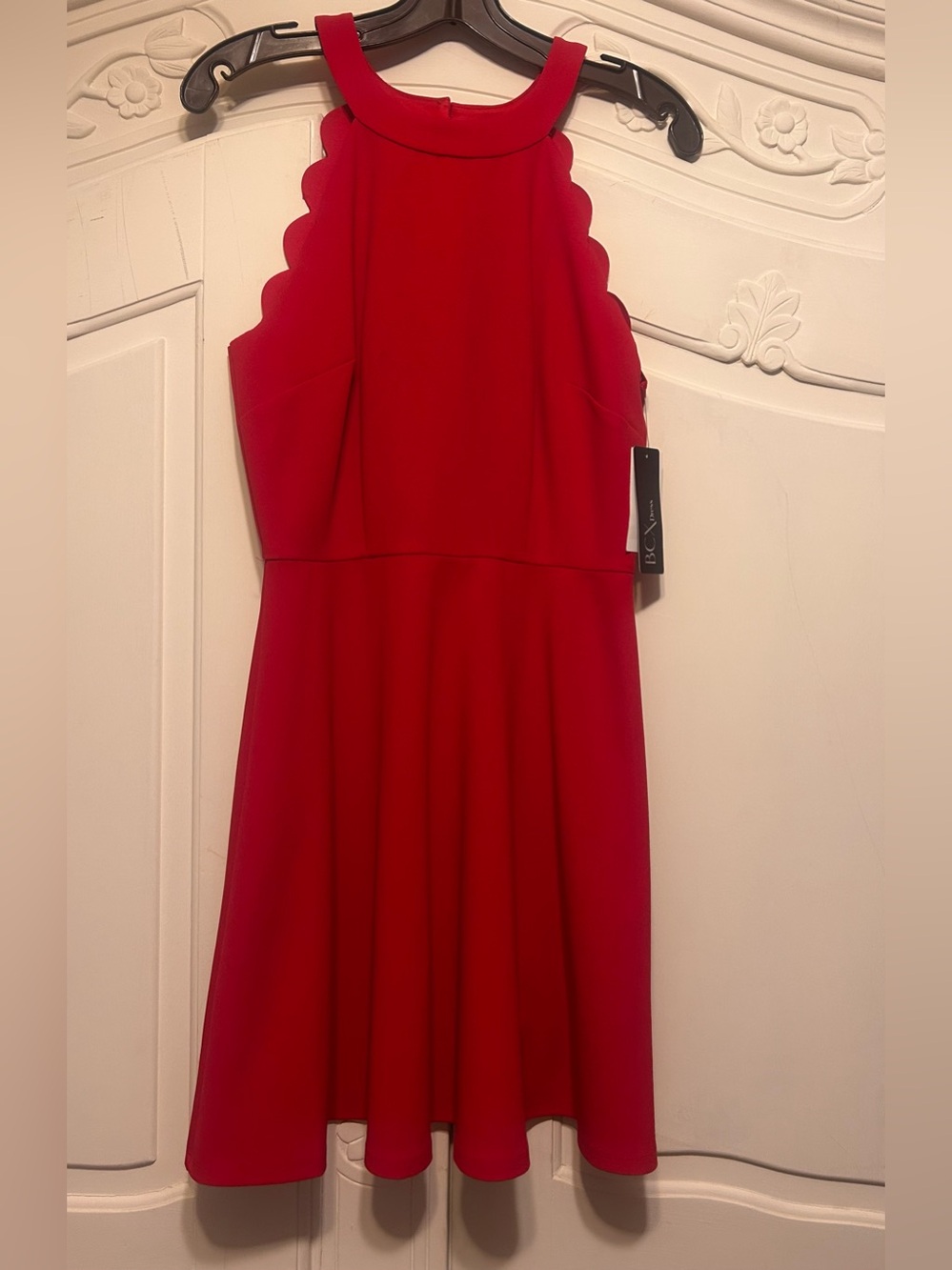 BCX Red Scallop Halter Fit-and-Flare Dress - Picture 1 of 4